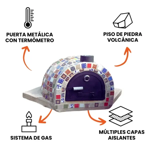 horno de piedra mosaico de colores características